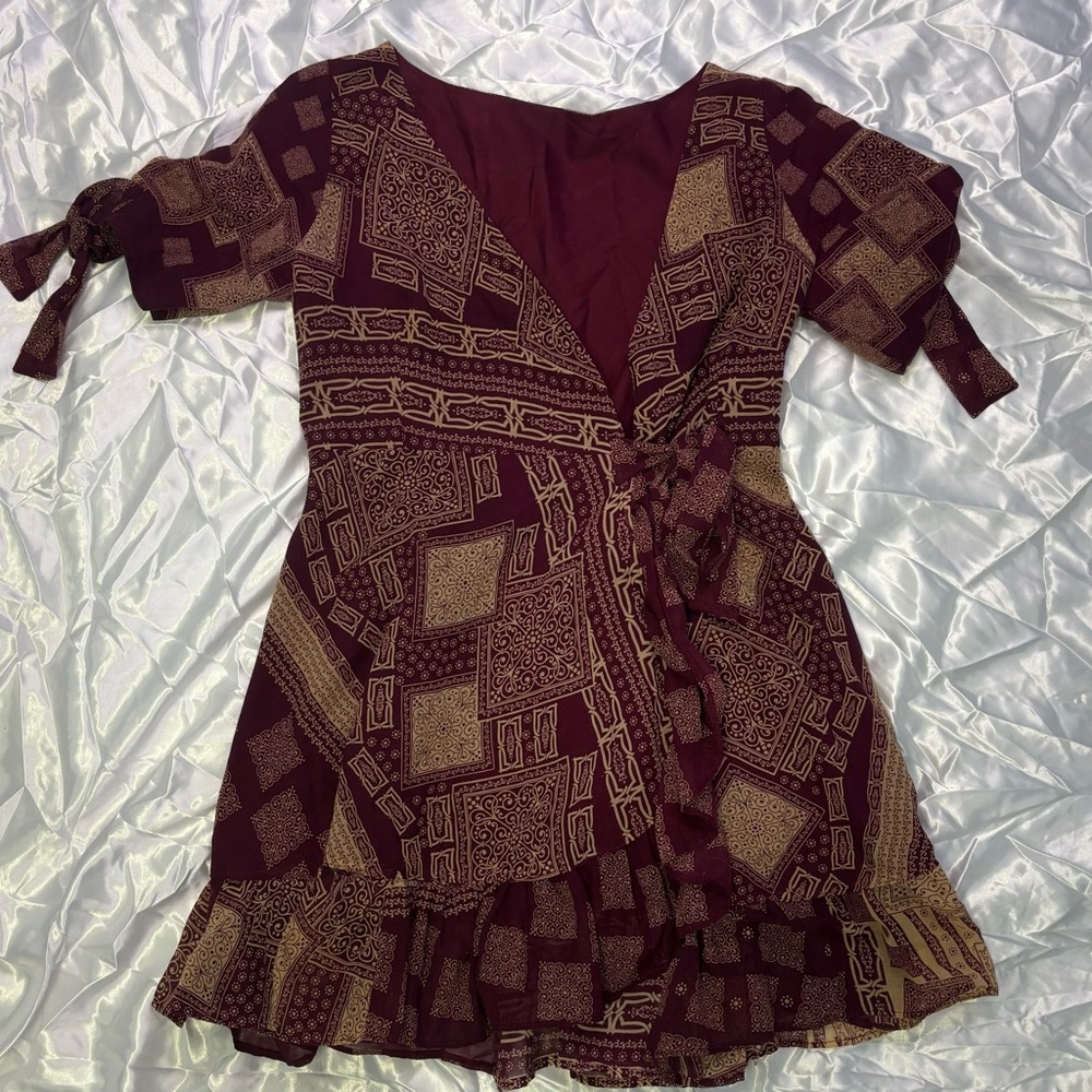 Elegant Burgundy Patterned Dress